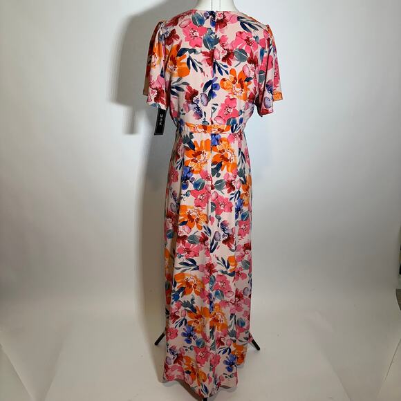 NWT MSK Flutter Sleeve V-Neck Multi Floral Print Chiffon Dress Womens Size Small - Picture 9 of 16